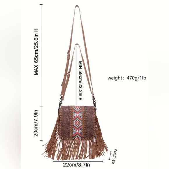NEW Coastal Cowgirl Western BohoBrown Embroidered Fringe Patchwork Crossbody Bag - Picture 6 of 6